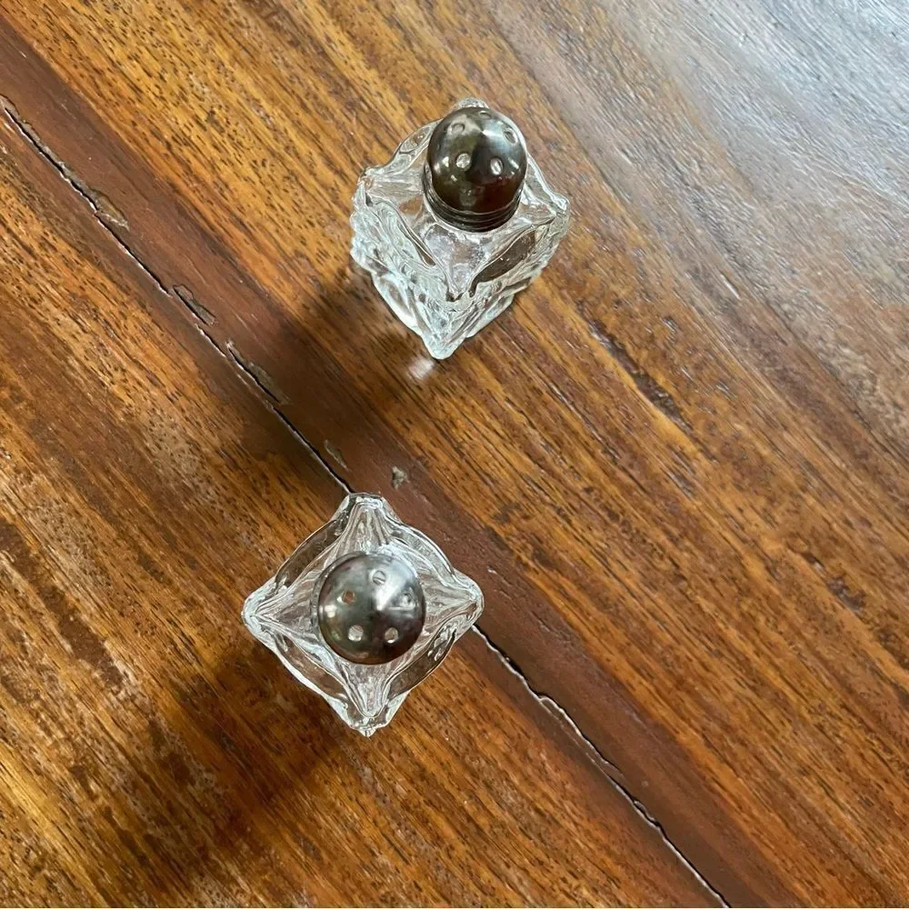 Set of 2 Small Silver Plated Cut Glass Salt and Pepper Shakers NWOT